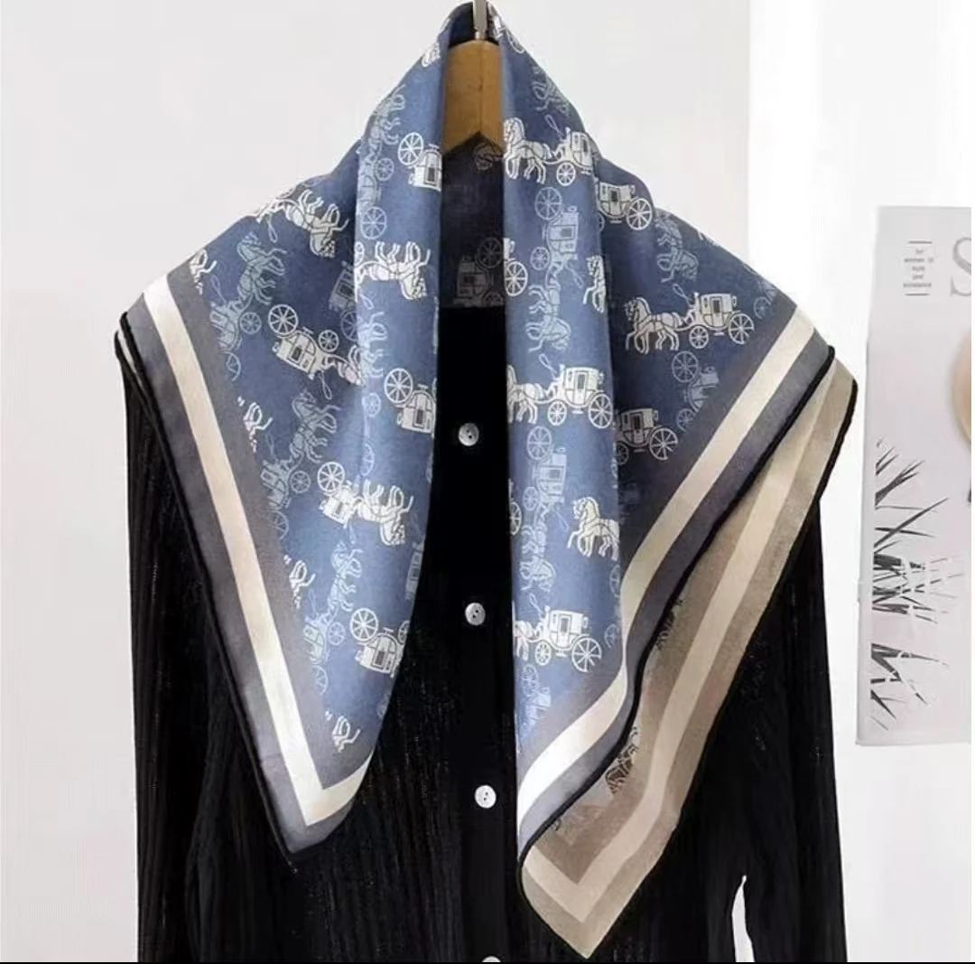 【H53-40 牛仔马车】70*70丝毛保暖高端定制国风提花百搭丝巾中国