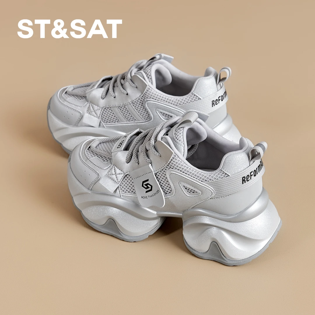 星期六小个子厚底增高老爹鞋女2025夏季新款软底松糕鞋休闲运动鞋