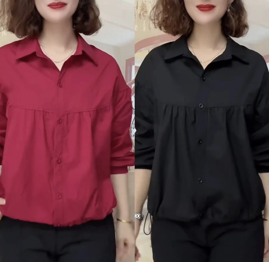 2025年秋季新款时尚长袖气质大码宽松显瘦百搭纯色衬衣开衫