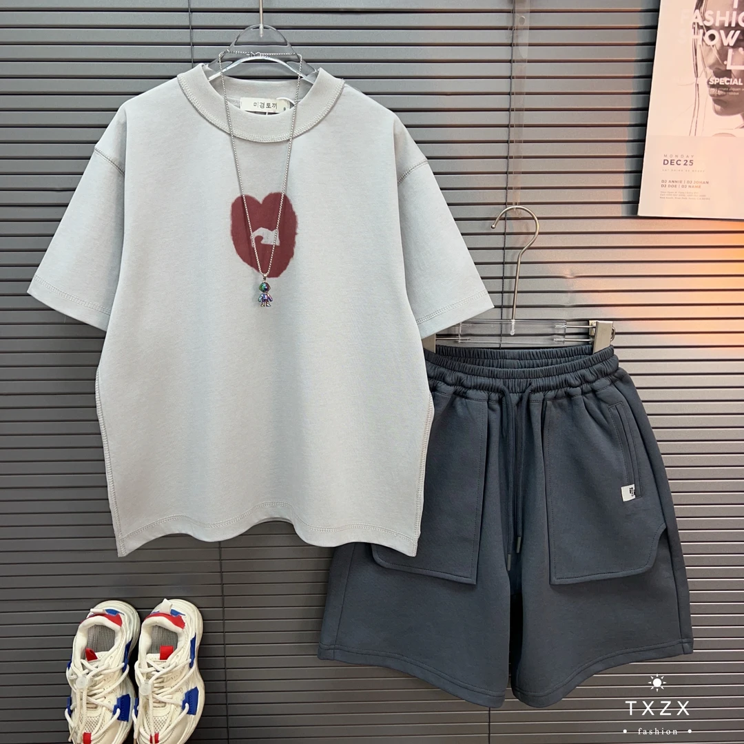 TX-25SDY97夏季新款中大童韩版亲子时髦宽松短袖T恤潮酷百搭短裤