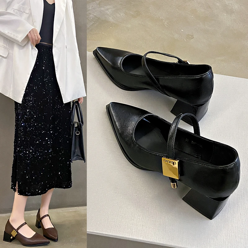 法式粗跟黑色玛丽珍小皮鞋女鞋子2025新款春秋冬季不累脚旅游单鞋