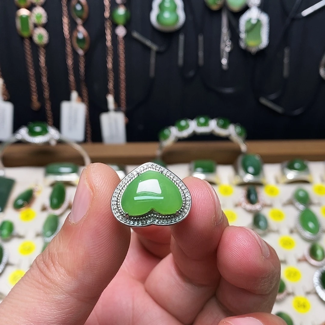 和田玉（碧玉）银S925镶嵌戒指