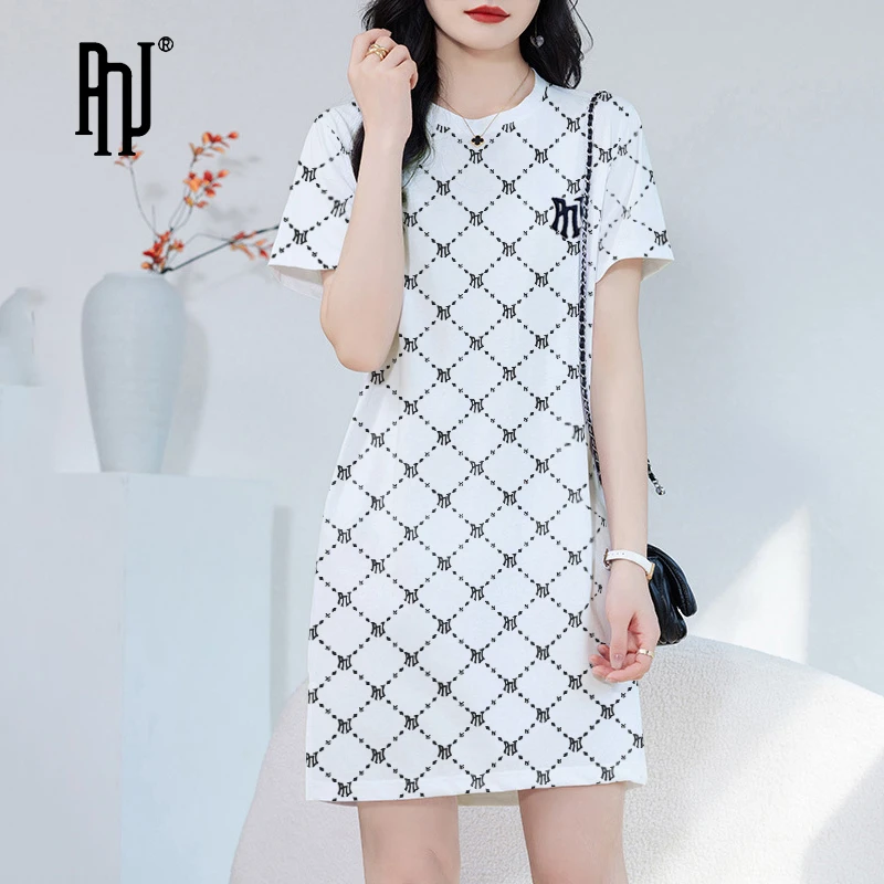 潮牌女显瘦老花连衣裙印花裙子2025夏季凉感时尚宽松休闲圆领裙