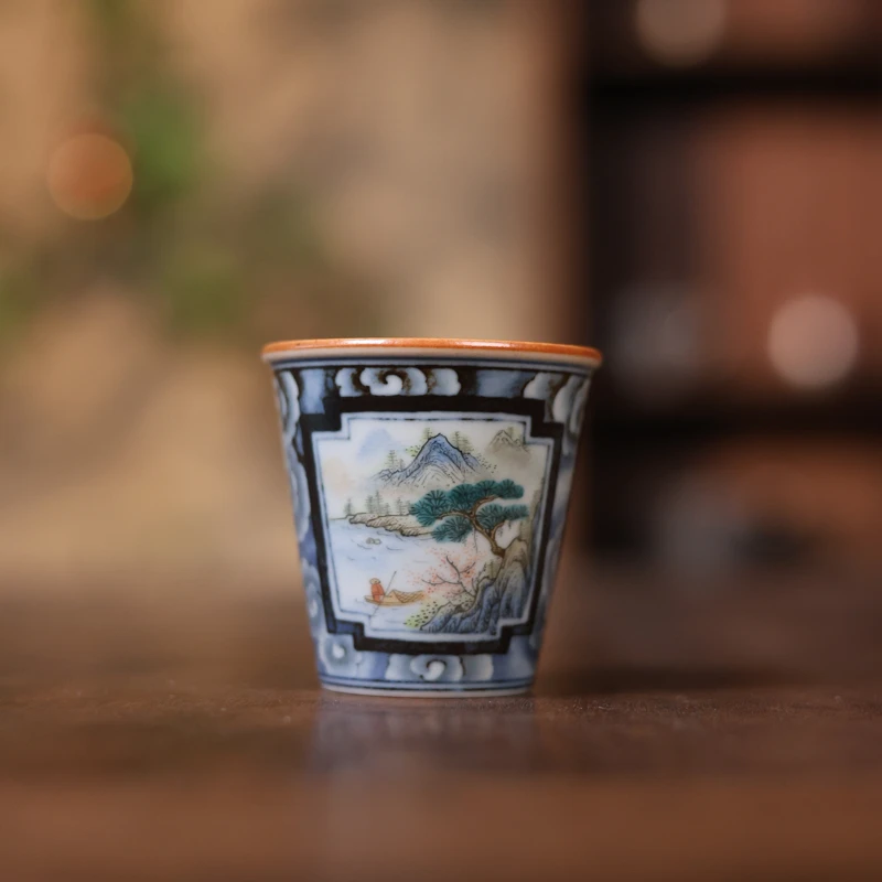 【见珊】开窗山水闻香杯(带知艺山房logo)（言0234）