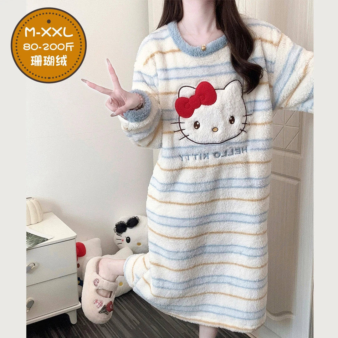 【大码】睡裙女秋冬季加厚珊瑚绒宽松睡衣200斤可穿法兰绒家居服裙