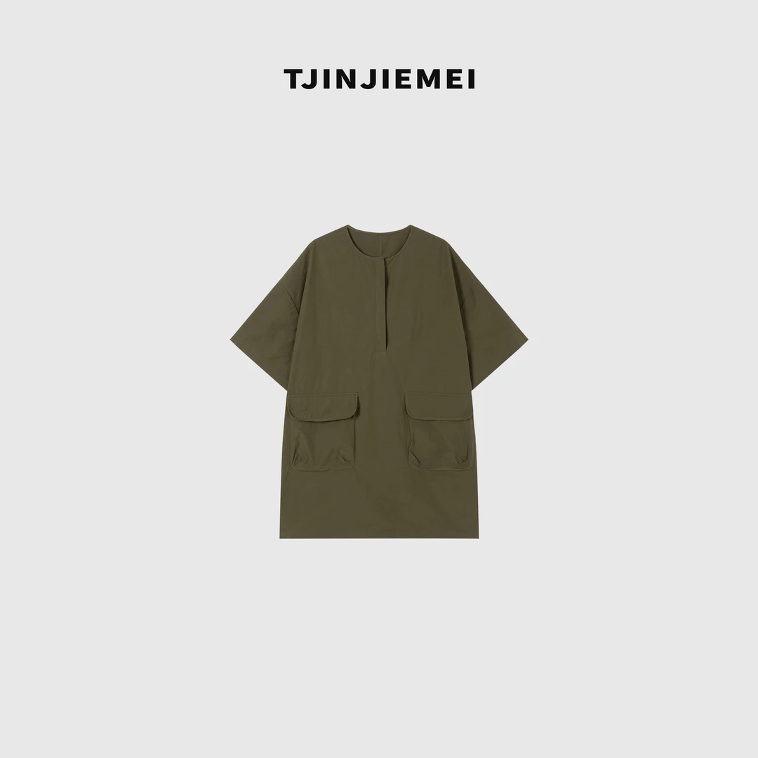 T井姐妹【绿橄榄】夏季设计感宽松100匹马棉连衣裙LYQ2506-TJ391