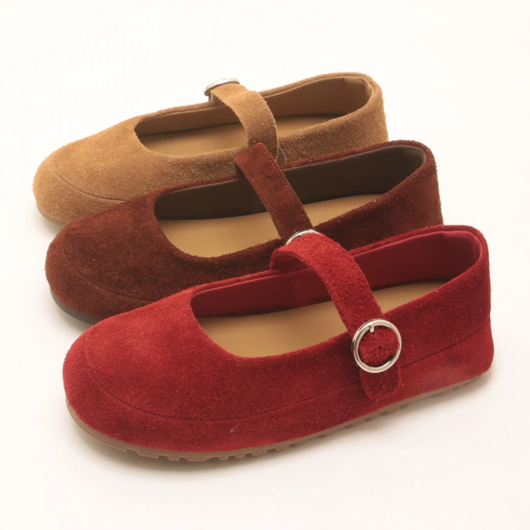 7451秋季新款真皮磨砂浅口松紧一脚蹬玛丽珍女鞋平底圆头复古单鞋