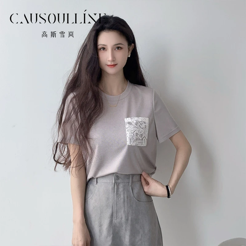 高斯雪岚【夏装新品】设计感气质印花显瘦洋气上衣体恤25261931