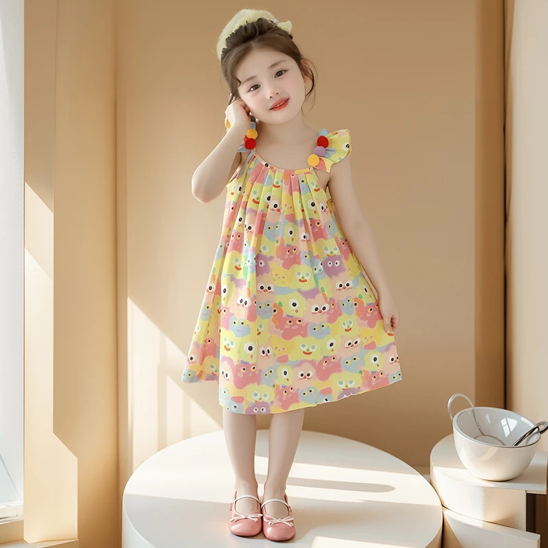 女童夏季度假风连衣裙2025新款洋气儿童露肩公主裙女宝宝吊带裙子