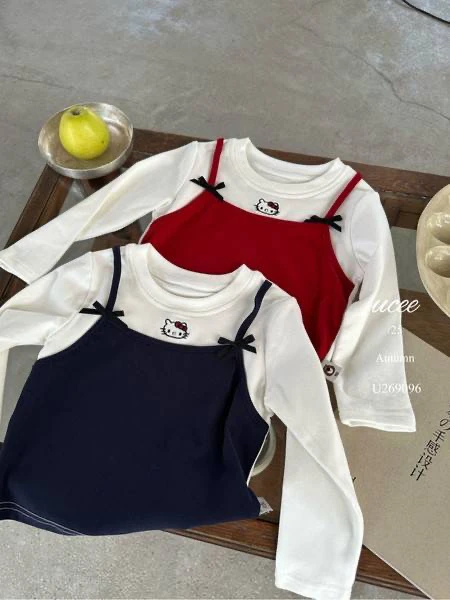『釉兮』2025秋童装假两件Kitty上衣269096