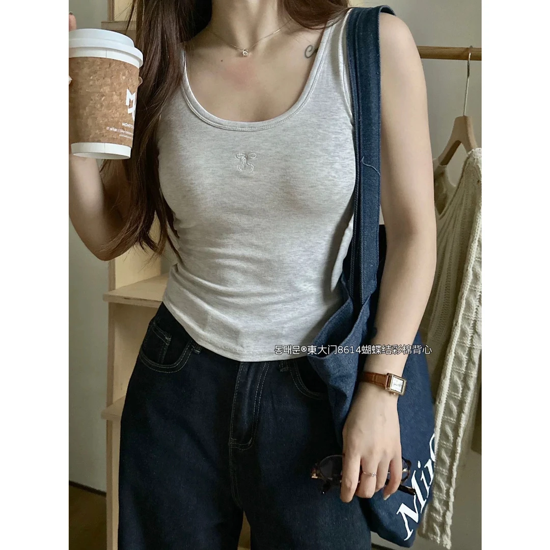 〖熹奈〗韩国東大门蝴蝶结彩棉背心女自带胸垫遮副乳内搭背心