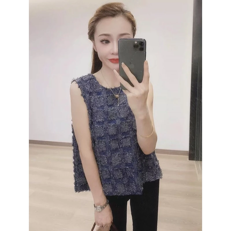 背心女夏外穿设计感2025新款夏季小香风毛边超好看无袖上衣高级感