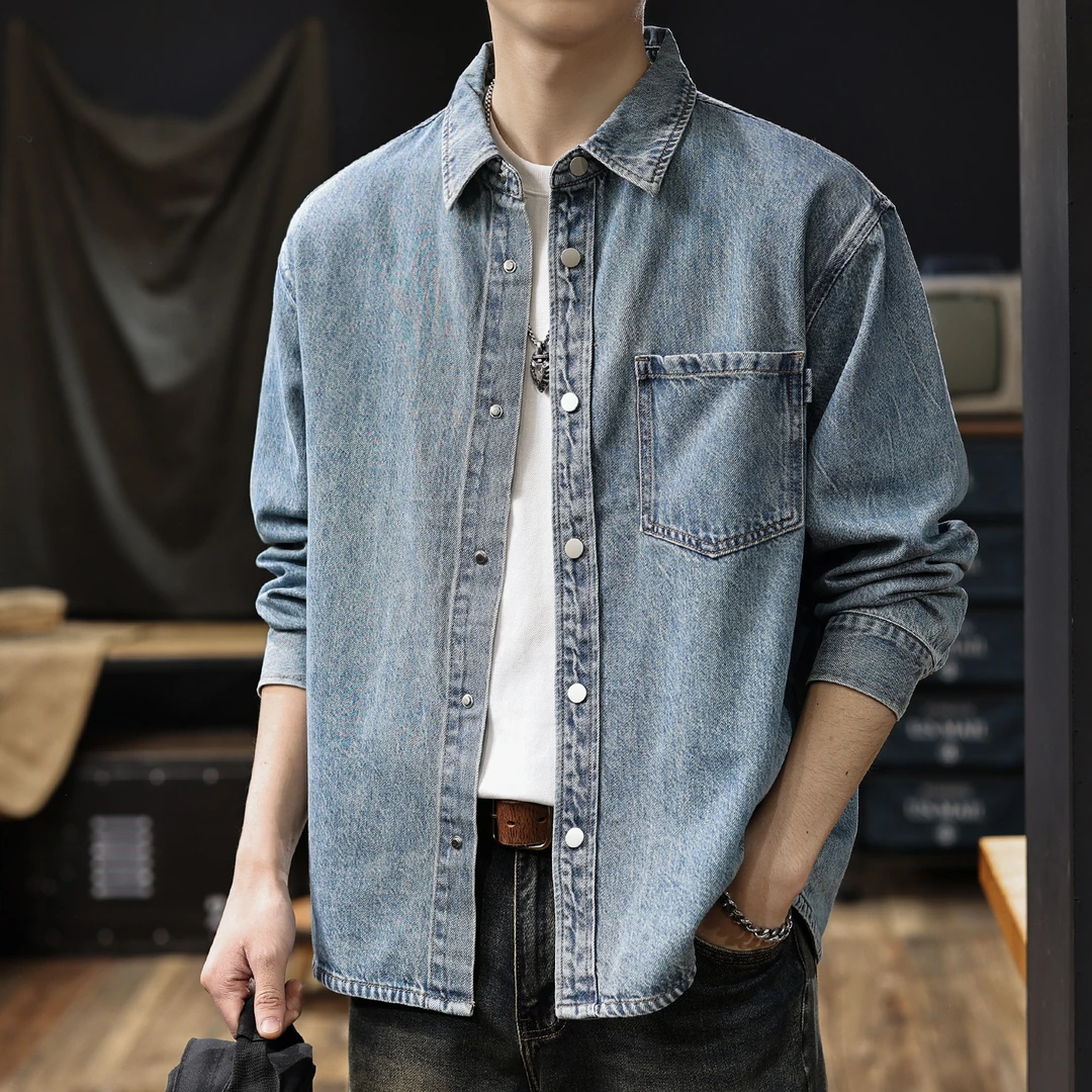 MR.MUDI/穆迪先生2025秋季新款复古牛仔衬衫男士宽松衬衣外套春秋