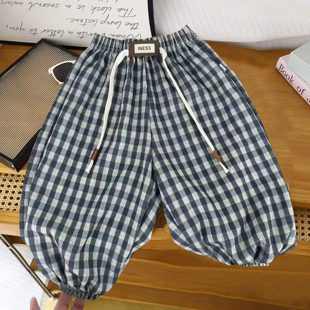 格子防蚊裤夏季薄款儿童束脚裤休闲裤男宝宝女童时尚洋气灯笼裤子