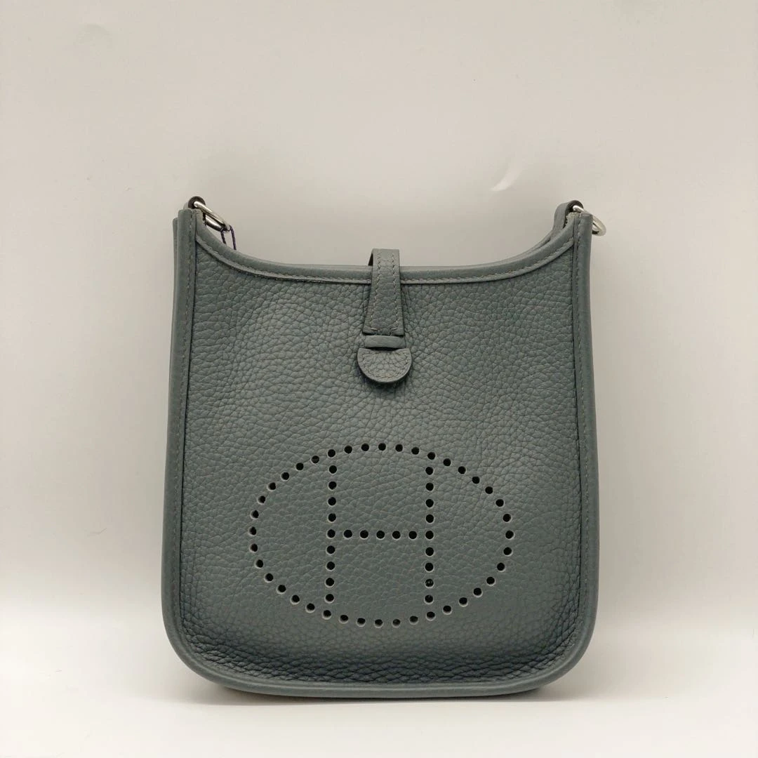 99新 Hermes/爱马仕 mini伊芙琳单肩包暴风蓝银扣tc皮Z刻