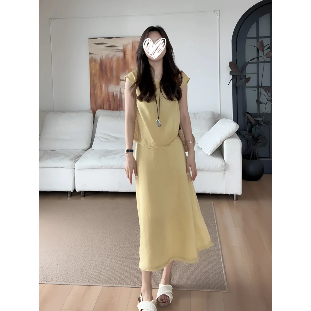 2025夏季新款时尚气质休闲百搭背心上衣显瘦半身裙套装洋气衣服女