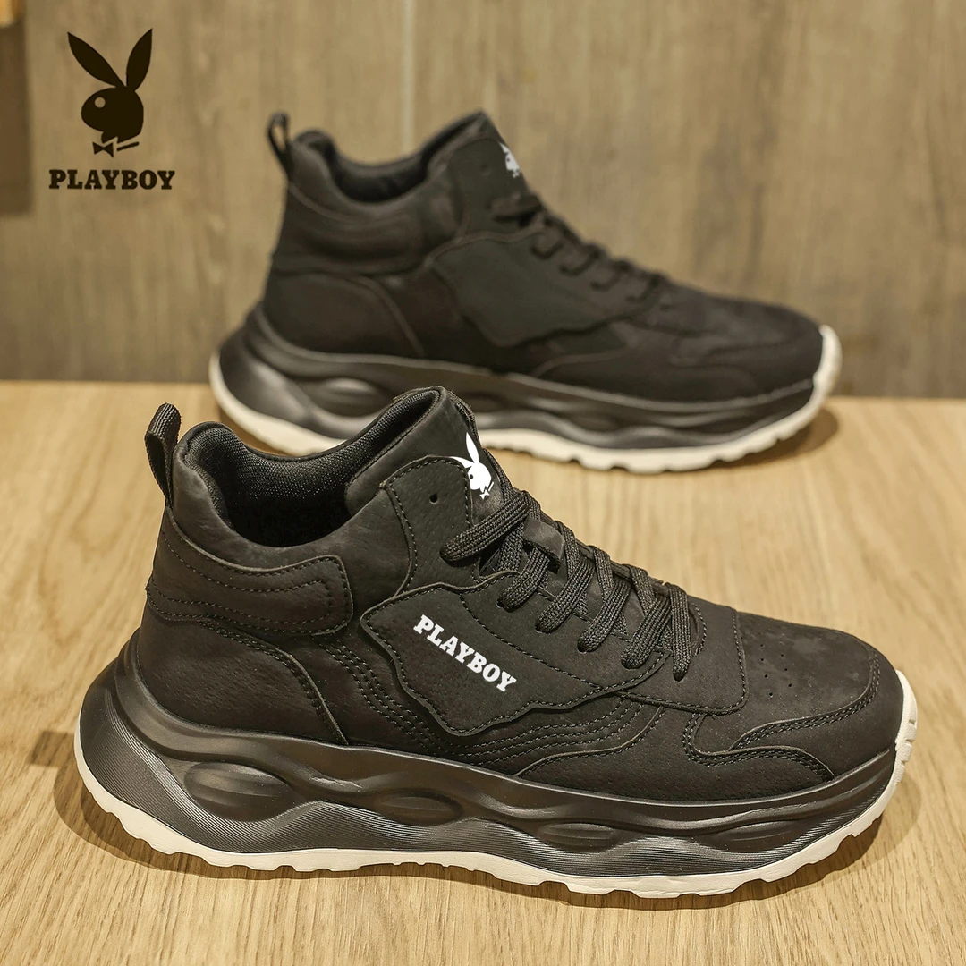 PLAYBOY/花花公子增高圆头素面时尚高帮休闲鞋潮流男士百搭运动鞋