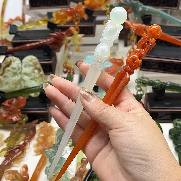 蛇纹石玉岫玉发簪未镶嵌J*y