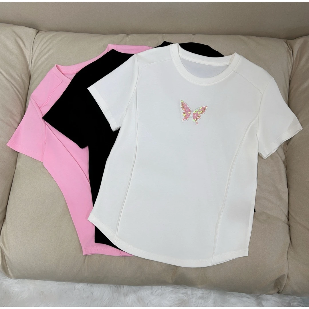 [断码福利]桑蚕丝 钉珠蝴蝶T恤 70422