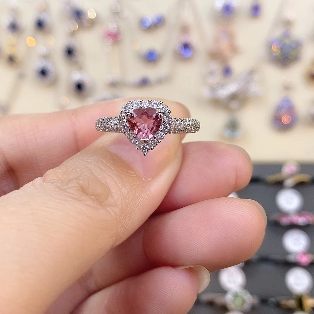 碧玺戒指银S925镶嵌粉