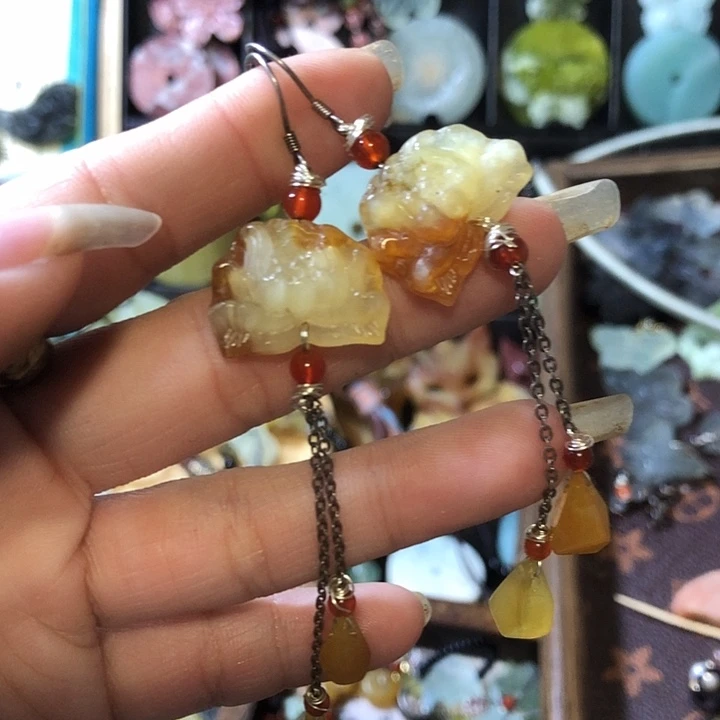 未镶嵌岫玉岫玉耳环