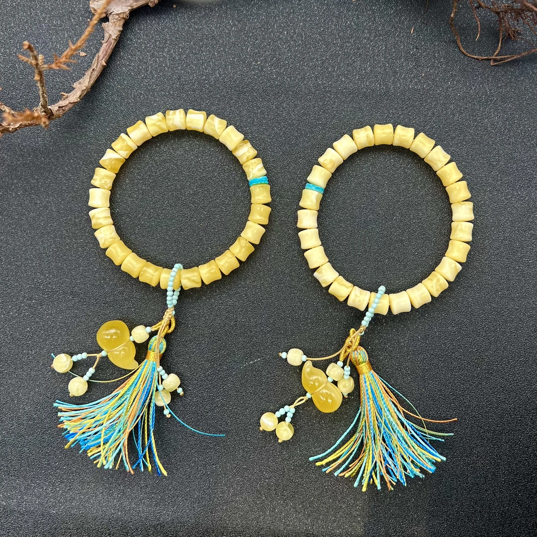 【润家原创】天然氧化琥珀蜜蜡7mm+竹节白花手串（多样性发一件）6780