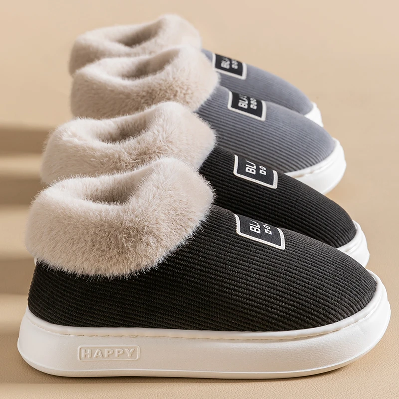 棉拖鞋男冬季2025新款包跟厚底家居室内中老年保暖防滑加绒老人鞋