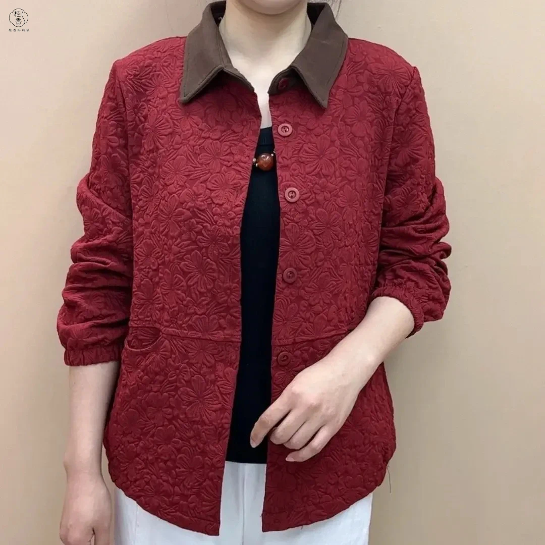 春秋洋气中年女装开衫外套中老年妈妈装时尚百搭母亲翻领长袖上衣