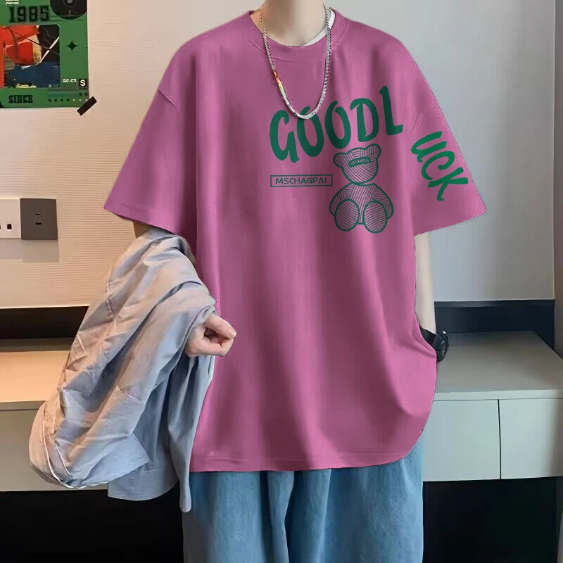 2025年夏季文艺纯棉100%胖子300斤重磅高街小众创意男士短袖上衣