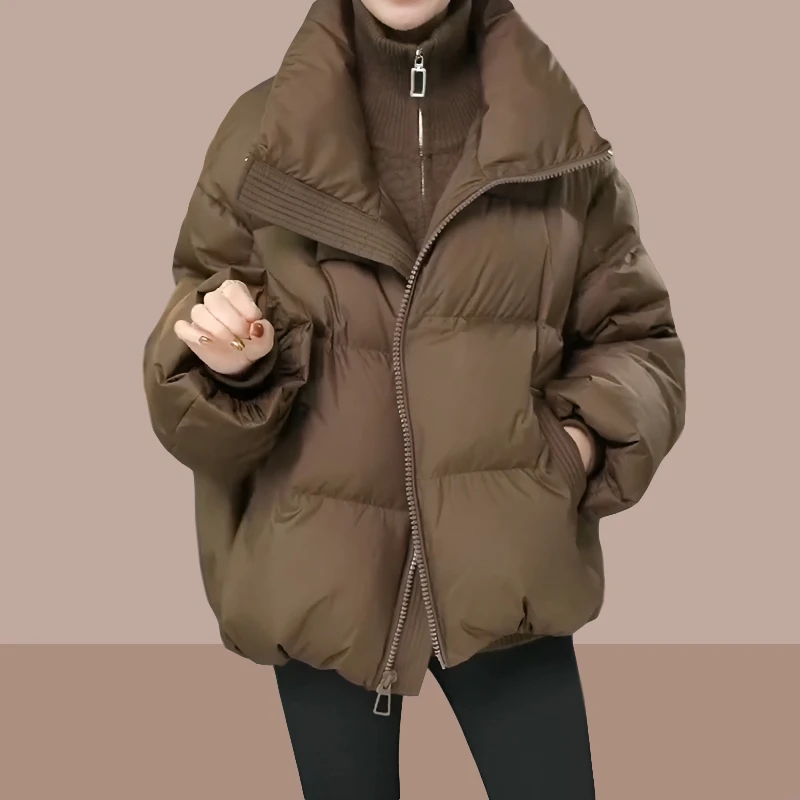 欧货2025冬装新款立领保暖加棉加厚款棉服女短款宽松显瘦外套潮