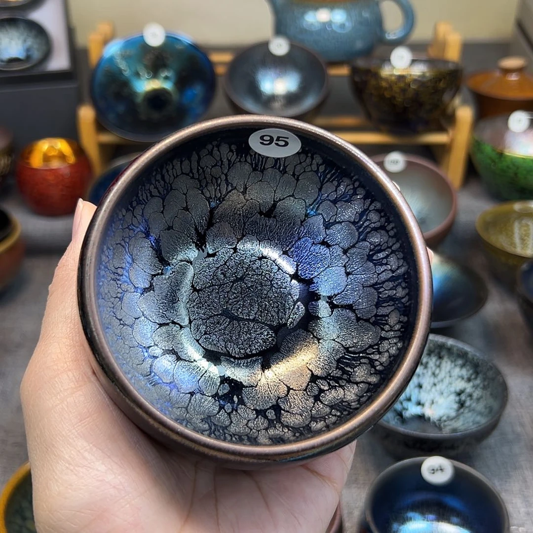 茶盏黑牡丹釉滴手工