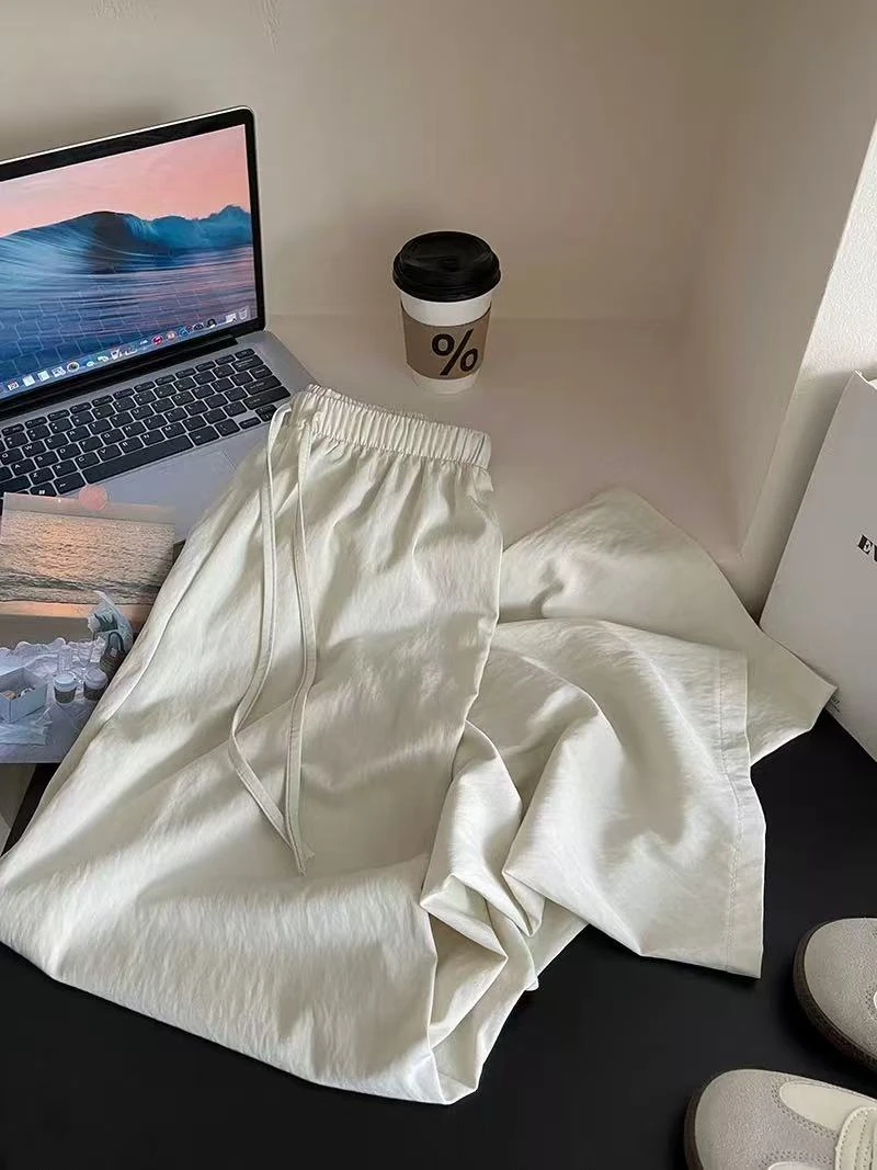 C42-3杏色“奶油纯色”松紧腰休闲裤（171）