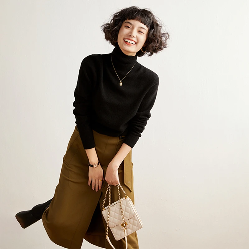 2025年秋冬季新款女装舒适时尚百搭一线成衣高领濮院羊绒羊毛衫