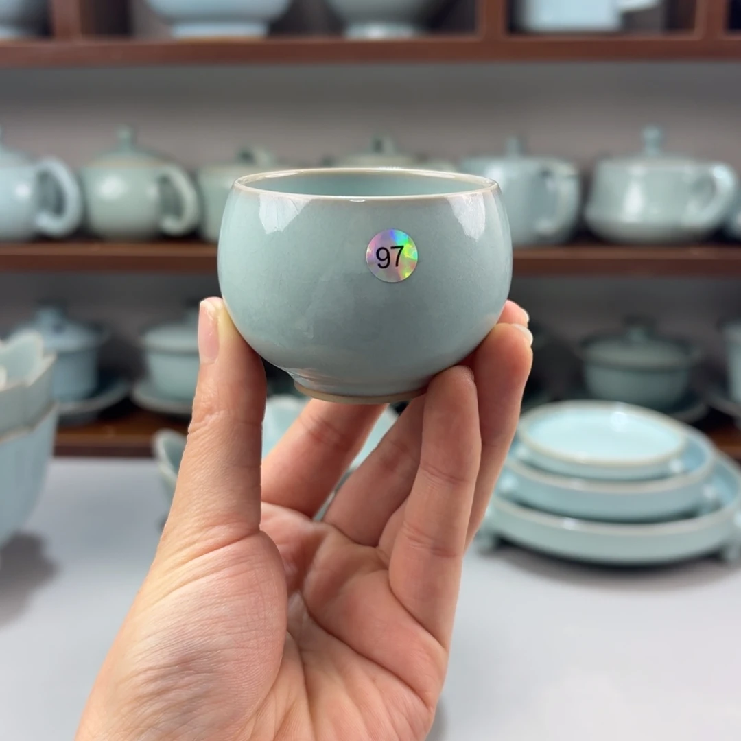摆件瓷开播福利汝窑天青釉小龙旦杯