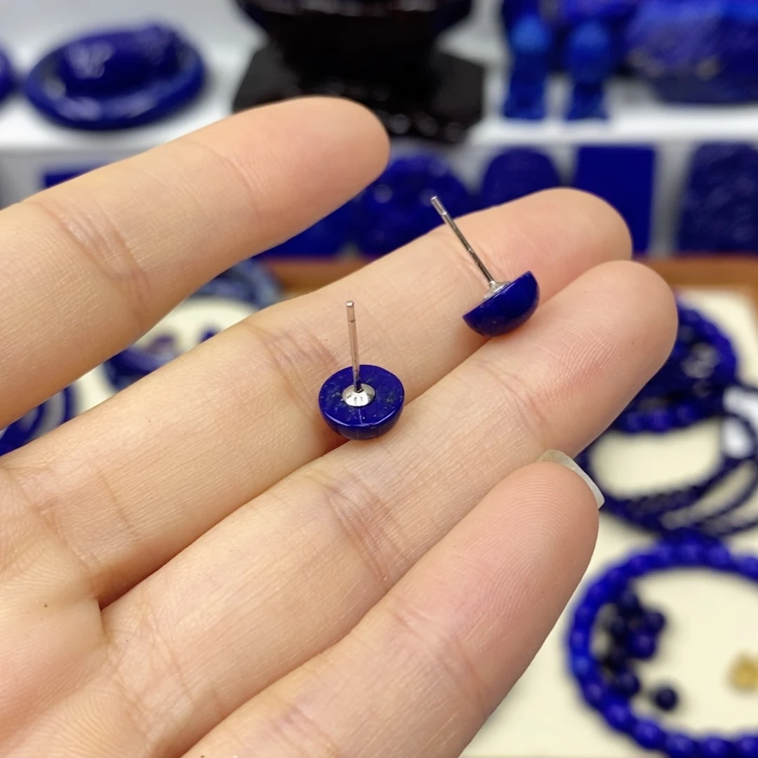 青金石耳饰银S925镶嵌