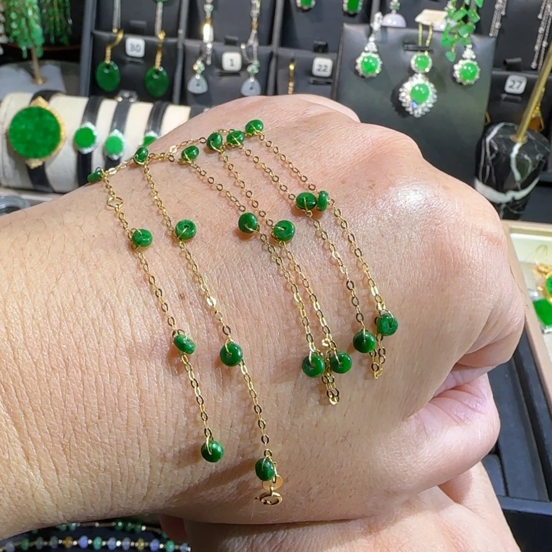 翡翠18K金镶嵌颈饰满天星45cm