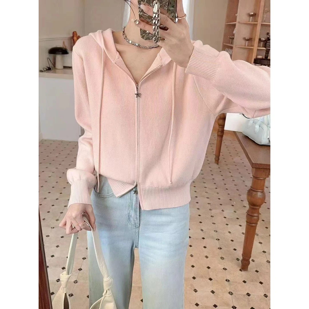 双拉链针织气质显瘦女装百搭毛衣均码