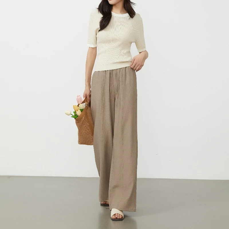 GTS新疆天山夏季新款亚麻裤弹性腰头清凉柔和美感舒适高阶随性