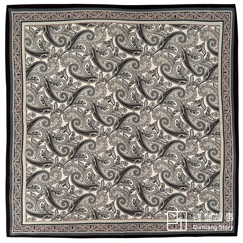 Qiantang Story/钱塘故事真丝双绉-70cm格雷系腰果桑蚕丝丝巾68cm