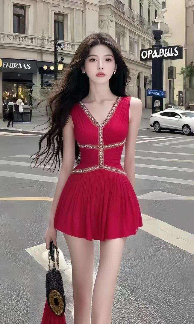 25红色气质连衣裙收腰性感短袖纯欲显瘦辣妹修身小众短款连衣裙