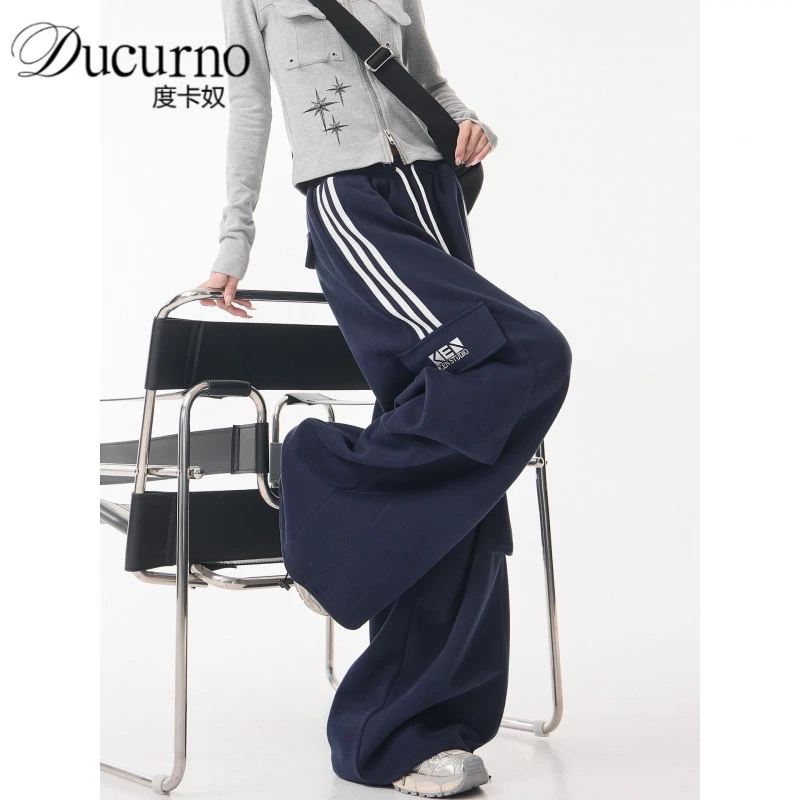 美式条纹工装裤女2025年秋季新款时尚直筒运动休闲裤子爵士舞裤子