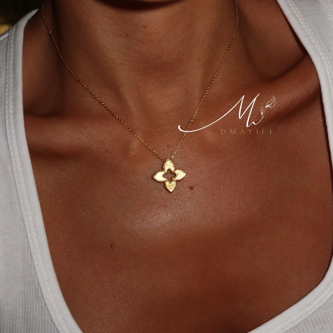 铜锆石项链 MAYILI镀K金四叶草铜项链