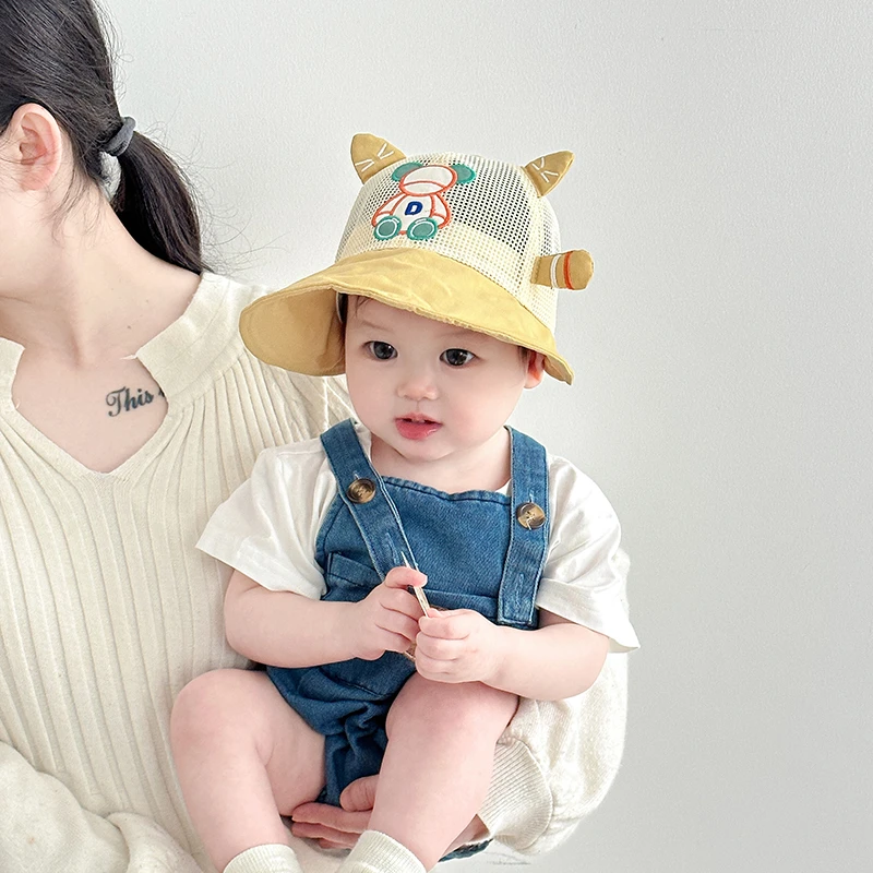 婴儿防晒帽子夏季透气网眼大帽檐鸭舌遮阳帽男童女宝宝可爱棒球帽