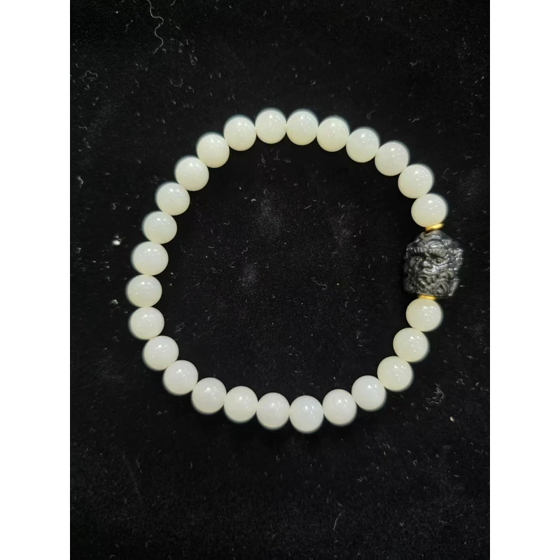 和田玉白玉圆珠手串配大鹏约8mm左右约25g左右 11241126-38