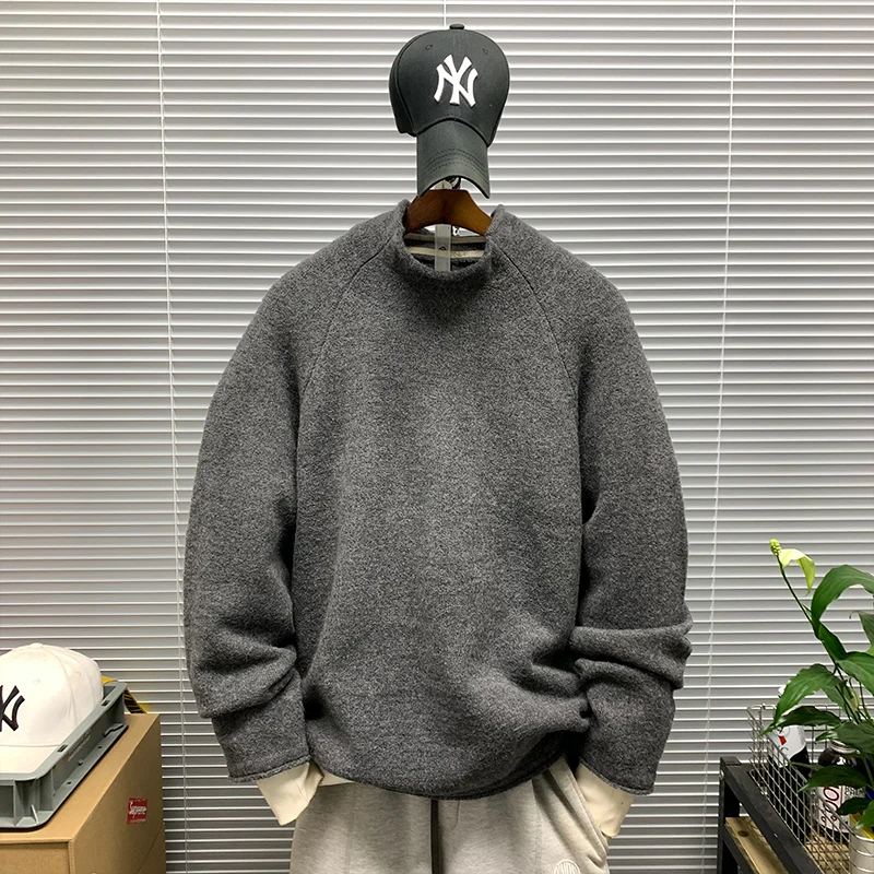 简约风半高领毛衣男士秋冬新款休闲宽松百搭慵懒风打底针织衫上衣