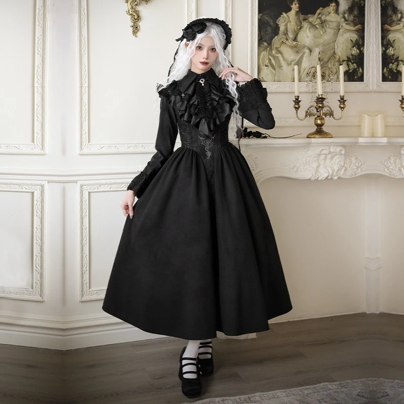 【暮之诗】withpuji原创设计哥特十字架蛇纹刺绣大摆托胸lolita冬