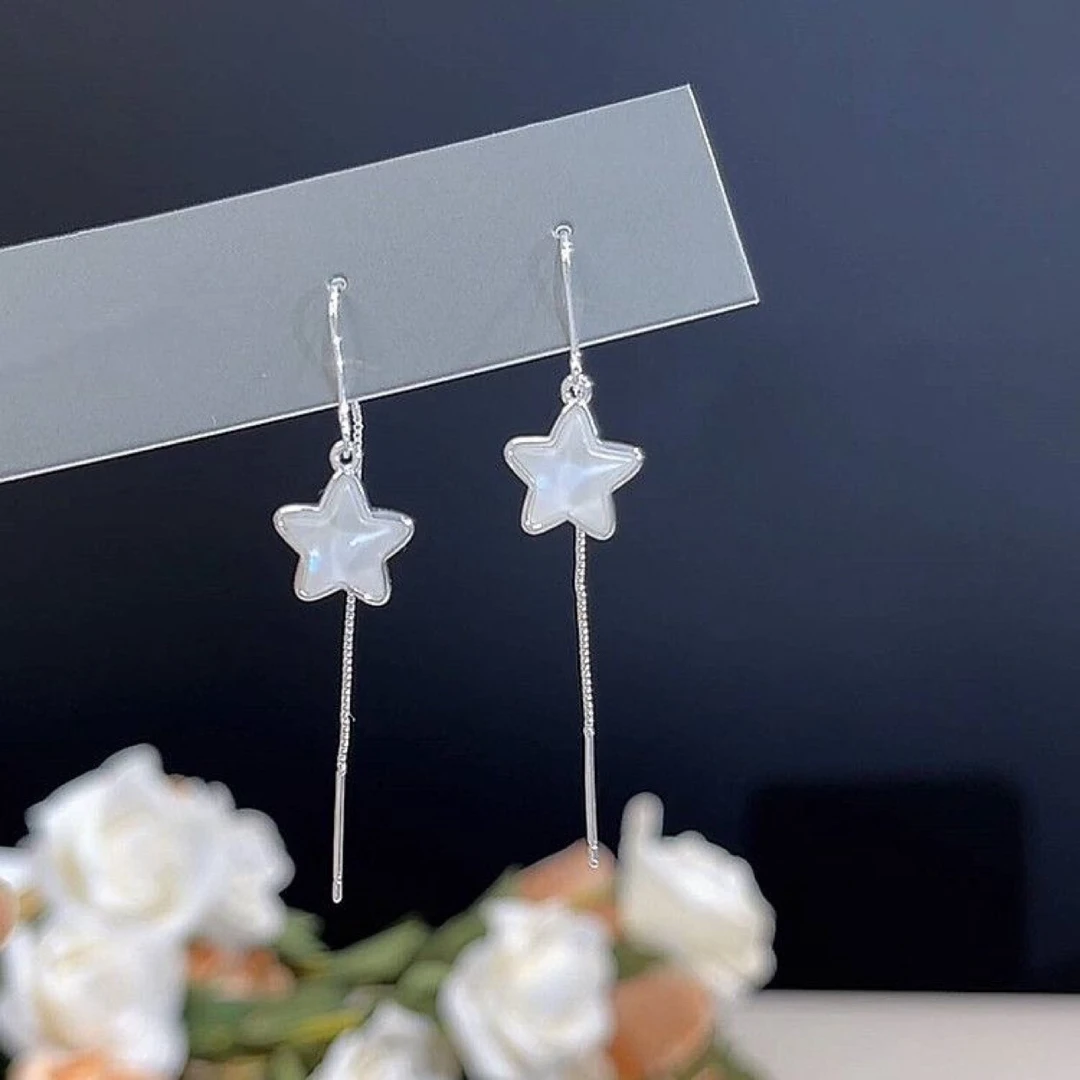 铜合金耳饰 小众首饰女款星星长款耳线女款s925银中国风饰品流苏