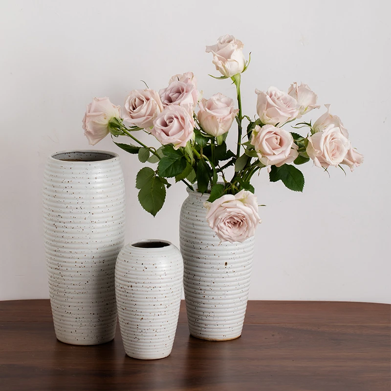 中式复古陶瓷花瓶醒花桶陶罐客厅插花摆件轻奢高级感鲜花水培器皿