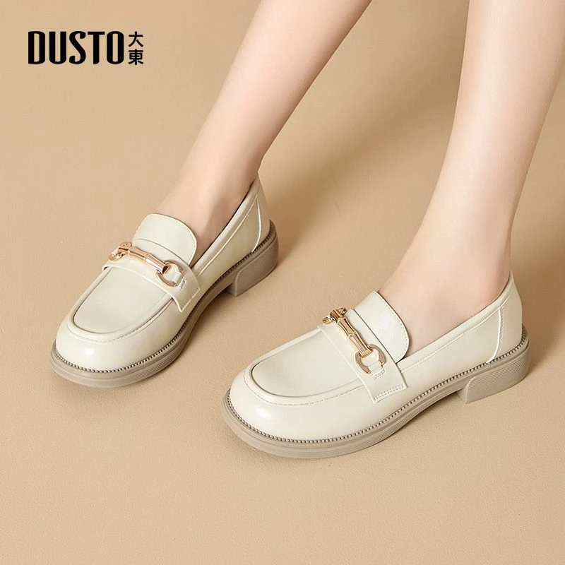 大东女鞋2025春季新款一脚蹬乐福鞋软底百搭通勤白色皮鞋单鞋0608