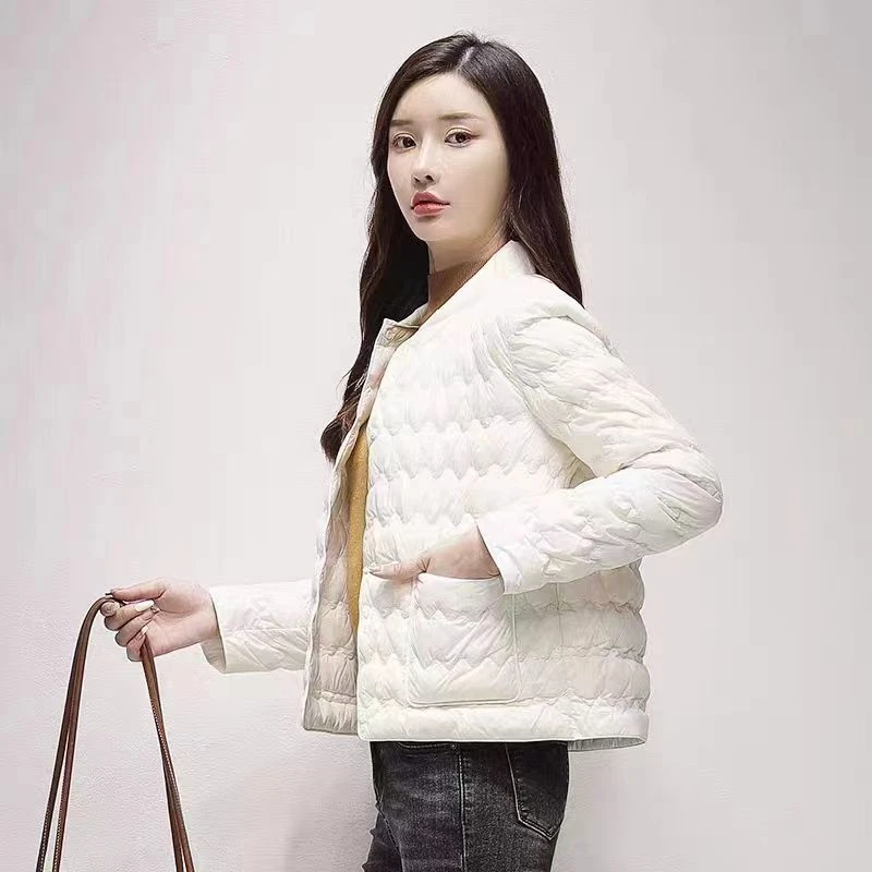 女士棉服短款2小香风波浪纹立领薄款夹棉秋冬外套棉衣0223